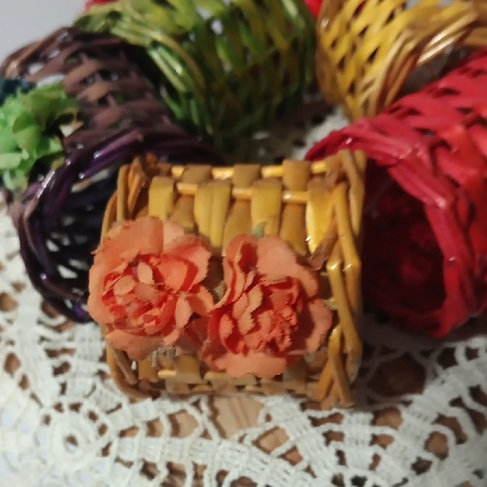 Colorful Woven Napkin Rings with Floral Accents